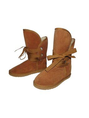 UGG Boots Womens Size 8 Classic Short Chestnut Brown Bow Ribbon Shearling